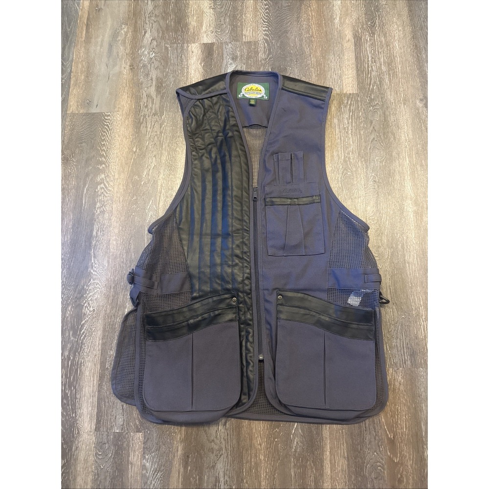Cabela's Outdoor Shooting Vest Size Large Khaki Leather Multipocket Utility